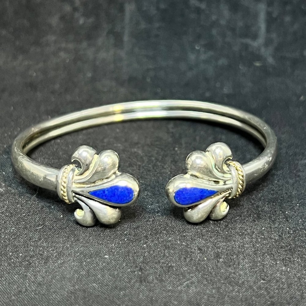 Kabana Sterling Silver, 14k Gold & Lapis Lazuli Fleur Di Lis Cuff Bracelet (3670